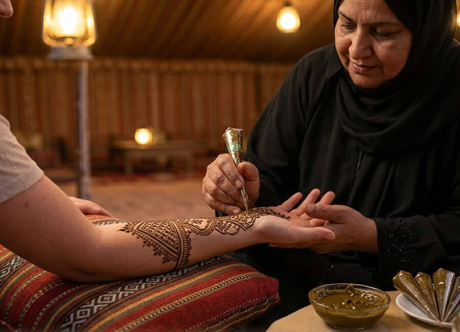 12-evening-desert-safari-dubai-activities-henna-painting